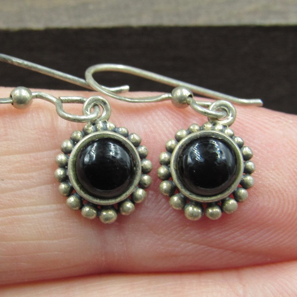 Sterling Small Black Material Rustic Earrings - image 1